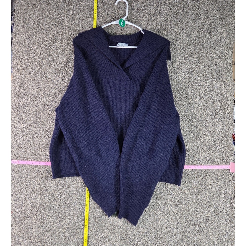 Free Assembly Sweater Women L Navy Blue Ribbed Knit Split Sailor Collar